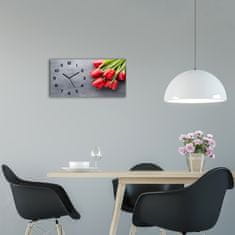 Wallmuralia Skleněné hodiny na stěnu Červené tulipány černé 60x30 cm