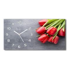 Wallmuralia Skleněné hodiny na stěnu Červené tulipány bílé 60x30 cm