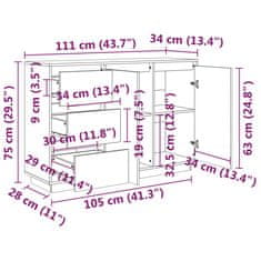 Vidaxl Příborník bílý 111 x 34 x 75 cm masivní borové dřevo