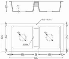 Mexen Mario granitový dřez 2-bowl 820x436 mm, černá (6504822000-77)