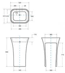 Besco BESCO umyvadlo volně stojící ASSOS, 520x410x850 mm, černá/ bílá, litý mramor KEASSVSBW - Besco
