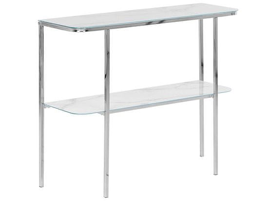 Beliani Skleněný konzolový stolek efekt bílého mramoru / stříbrná CALVERT