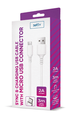 setty. microUSB kabel 3m 2A (GSM113065) bílá