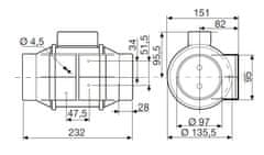 Soler&Palau TD 160/100 N KIT – ventilační set pro kruhová potrubí. V setu: potrubní ventilátor (krytí IP 44, průtok až 180 m³/h), Al hadice, odtahový ventil a fasádní mřížka (bílý plast), izolační AL páska