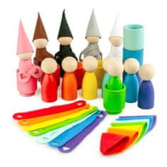 Ulanik Montessori dřevěná hračka "Peg Dolls with Scarfs and Cups"