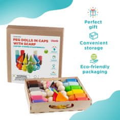 Ulanik Montessori dřevěná hračka "Peg Dolls with Scarfs and Cups"
