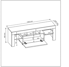 3E 3xE living.com TV stolek Selma, délka 130 cm , matná bílá / lesklá bílá