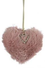 TWM Vánoční přívěsek srdce Lasey, 14 cm, růžový textil