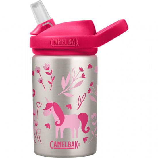 TWM Láhev na pití Eddy + Kids Unicorns & Blooms 400ml z nerezové oceli růžová