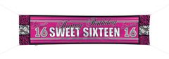 TWM Banner Sweet Sixteen 180 x 40 cm polyester černá / růžová