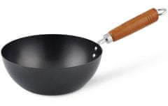 TWM mini pánev wok s dřevěnou rukojetí 20 cm ocel / dřevo černá / hnědá