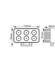 Pracovní světlo LED, 110x61x55 mm, 6xLED, 1200 lm