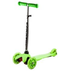 Koloběžka tříkolová MINI SCOOTER se svítícími kolečky, zelená H-026-ZE