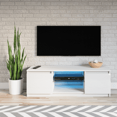 3E 3xE living.com Moderní TV stolek Demi 160 cm, matná bílá / lesklá bílá LED