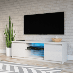 3E 3xE living.com Moderní TV stolek Demi 140 cm, matná bílá / lesklá bílá LED
