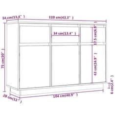 Vidaxl Příborník bílý 110 x 34 x 75 cm masivní borové dřevo