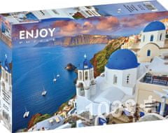 ENJOY Puzzle Santorini: Výhled s loděmi, Řecko 1000 dílků