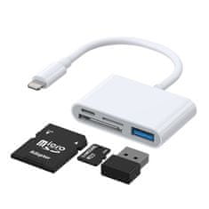 shumee HUB adaptér čtečky karet pro iPhone OTG Lightning - USB čtečka SD TF karet bílá