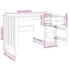 Greatstore Psací stůl světle šedý 113 x 50 x 75 cm masivní borové dřevo