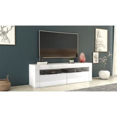 3E 3xE living.com Moderní TV stolek KIM o délce 160 cm, matná bílá / lesklá bílá LED 