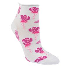 RS dámské kotníkové ruličkové ponožky bez gumiček plameňáci 3-pack 1525422, bílá, 35-38