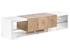 Beliani Bílý televizní stolek se světlým dřevem FULERTON