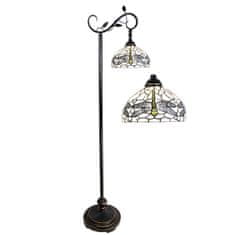 Clayre & Eef Stojací lampa Tiffany WHITE DRAGONFLY 5LL-6243