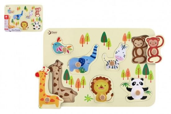 Teddies Vkládačka/Puzzle deskové obrysové zoo dřevo 30x21cm ve fólii 18m+