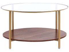 Beliani Konferenční stolek se skleněnou deskou tmavé dřevo/zlatý LIBBY