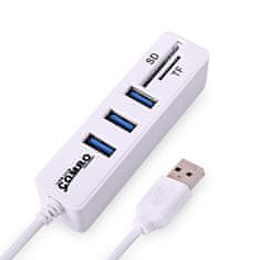 Northix Mini USB 2.0 čtečka paměťových karet + USB Hub, bílá 