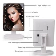 Northix Make-up zrcátko s LED 22 světly - 180 otočné - bílé 