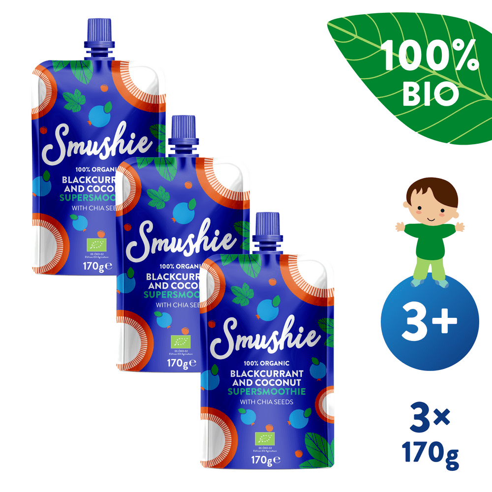 Salvest Smushie BIO Ovocné smoothie s černým rybízem, kokosovým mlékem a chia semínky 3x 170 g