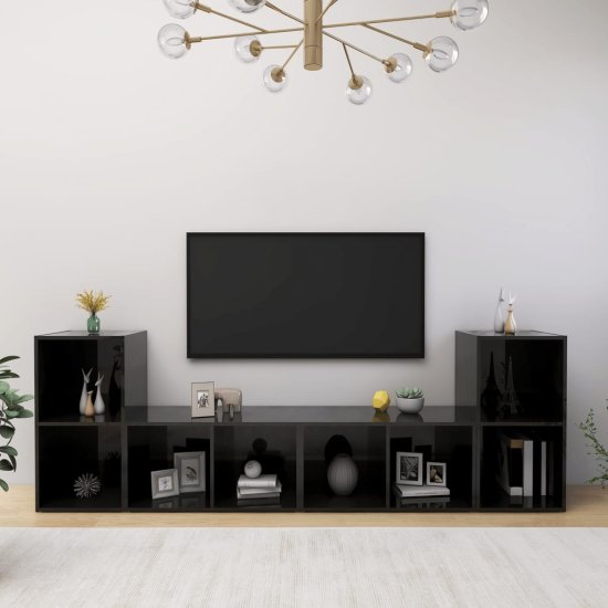 Greatstore TV stolky 4 ks černé vysoký lesk 72 x 35 x 36,5 cm dřevotříska