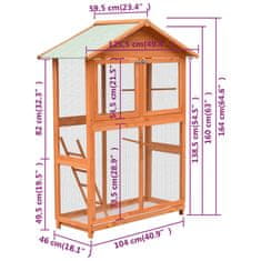 Vidaxl Ptačí klec z masivního borového a jedlového dřeva 120x60x168 cm