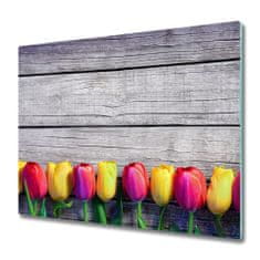 tulup.cz Skleněná krájecí deska Tulipány na dřevě 2x30x52 cm