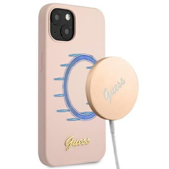 Guess GUHMP13MLSLMGLP hard silikonové pouzdro iPhone 13 6.1" light pink Silicone Script Gold Logo Magsafe