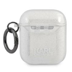 Karl Lagerfeld KLA2UKHGS pouzdro na AirPods 2. Generace / 1. Generace Silver glitter Karl`s head