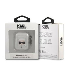 Karl Lagerfeld KLA2UKHGS pouzdro na AirPods 2. Generace / 1. Generace Silver glitter Karl`s head