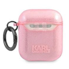 Karl Lagerfeld KLA2UKHGP pouzdro na AirPods 2. Generace / 1. Generace Pink glitter Karl`s head