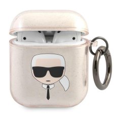 Karl Lagerfeld KLA2UKHGD pouzdro na AirPods 2. Generace / 1. Generace Gold glitter Karl`s head