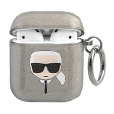 Karl Lagerfeld KLA2UKHGK pouzdro na AirPods 2. Generace / 1. Generace Black glitter Karl`s head