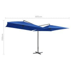 Greatstore Dvojitý slunečník s ocelovou tyčí 250 x 250 cm azurový