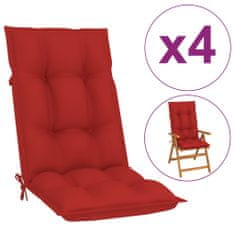 Greatstore Podušky na zahradní židle 4 ks červené 120 x 50 x 7 cm