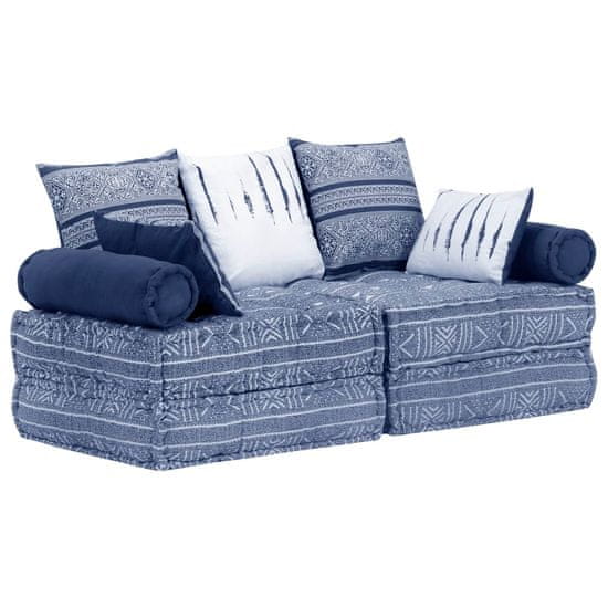 Greatstore 2místný modulární pouf indigo textil