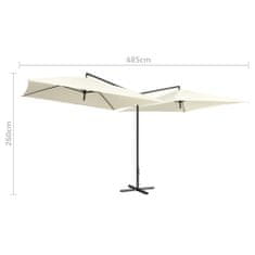 Greatstore Dvojitý slunečník s ocelovou tyčí 250 x 250 cm pískově bílý