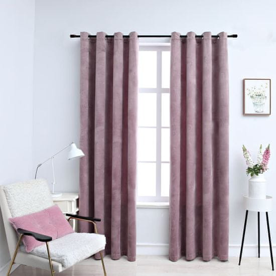 shumee vidaXL Blackout Curtains with Rings 2 ks Velvet Dusty Pink