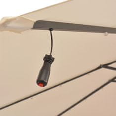 Greatstore Závěsný slunečník s kovovou tyčí a LED světlem pískový 300 cm