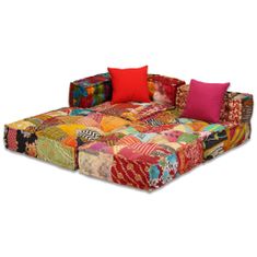 Greatstore 3místný modulární pouf patchwork textil