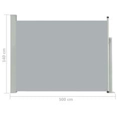 Greatstore Zatahovací boční markýza/zástěna na terasu 140 x 500 cm šedá