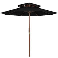 Greatstore Dvoupatrový slunečník s dřevěnou tyčí 270 cm černý